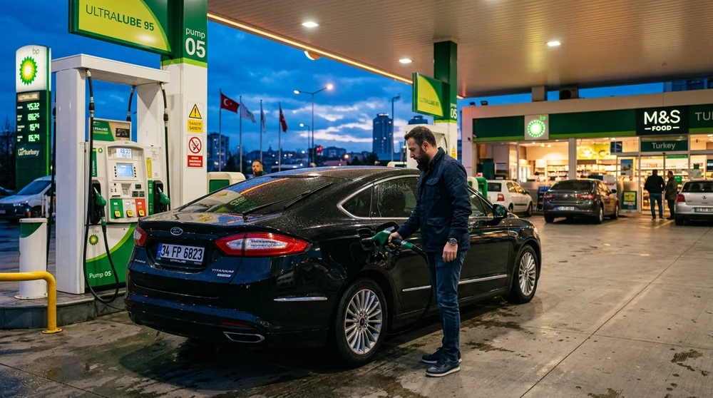 Ford Mondeo Akaryakıt İstasyonunda Yakıt Dolumu