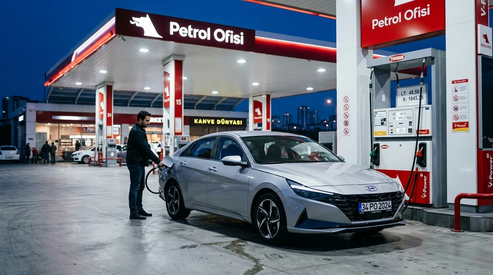 Hyundai Elantra Akaryakıt İstasyonunda Yakıt Dolumu