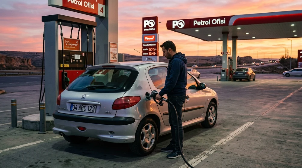 Peugeot 206 Akaryakıt İstasyonunda Yakıt Dolumu