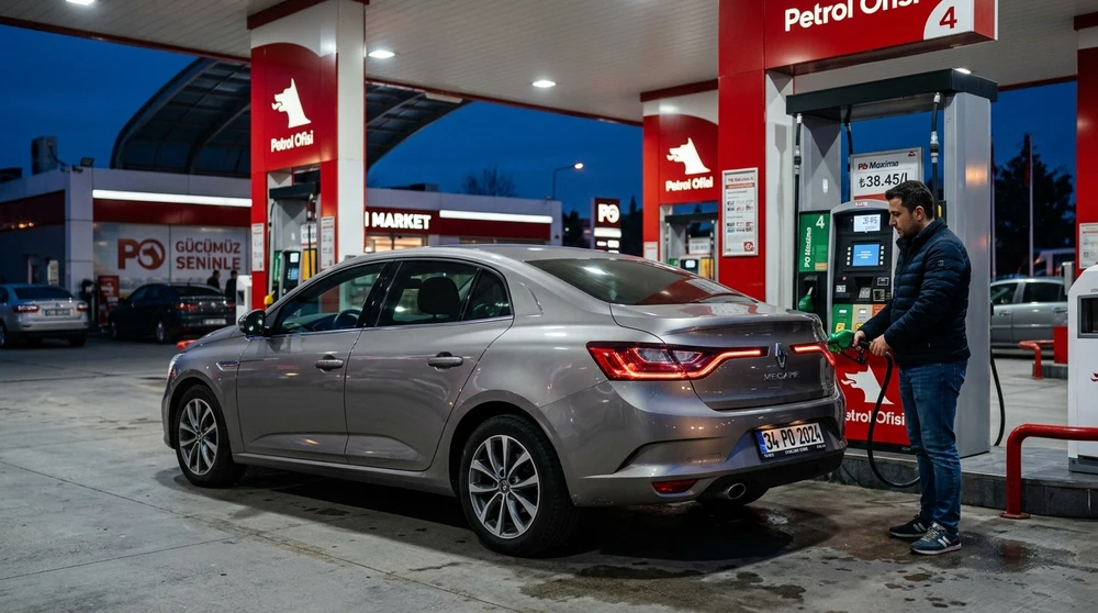 Renault Megane Akaryakıt İstasyonunda Yakıt Dolumu