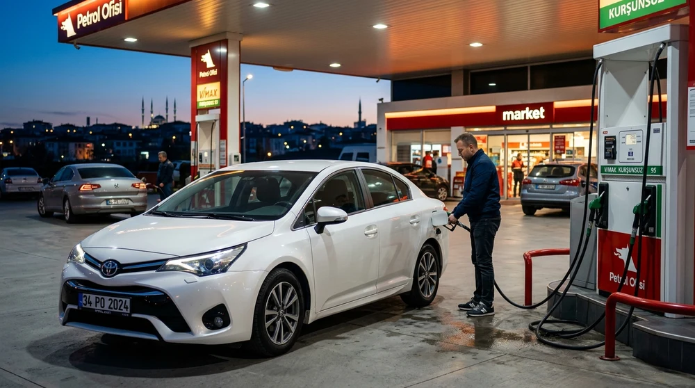 Toyota Avensis Akaryakıt İstasyonunda Yakıt Dolumu